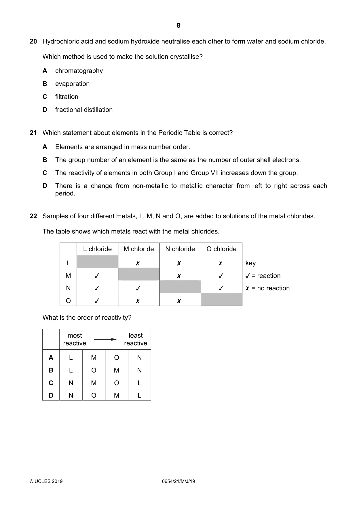 Cambridge IGCSE Sciences - Co-ordinated (Double) 0654 2019 May/June Paper 2 · Variant 1 question paper, page 8 of 16
