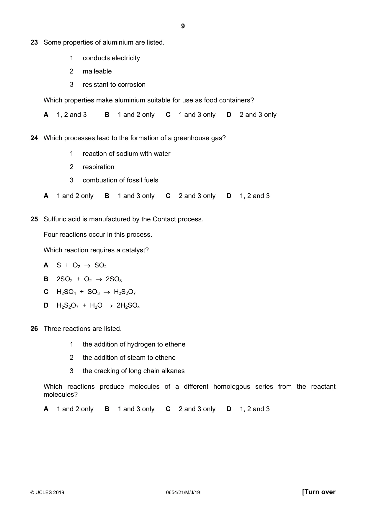 Cambridge IGCSE Sciences - Co-ordinated (Double) 0654 2019 May/June Paper 2 · Variant 1 question paper, page 9 of 16