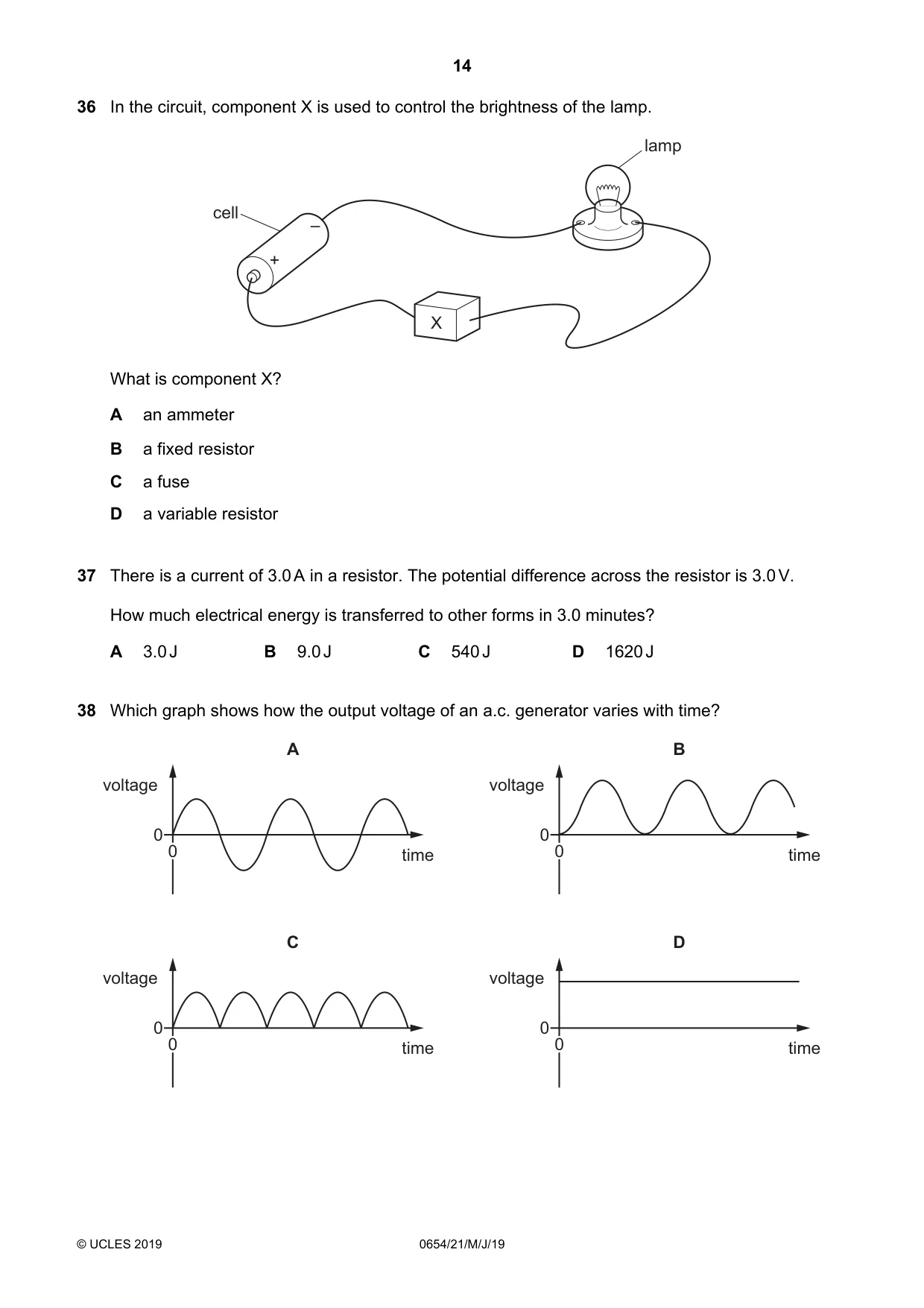 Cambridge IGCSE Sciences - Co-ordinated (Double) 0654 2019 May/June Paper 2 · Variant 1 question paper, page 14 of 16