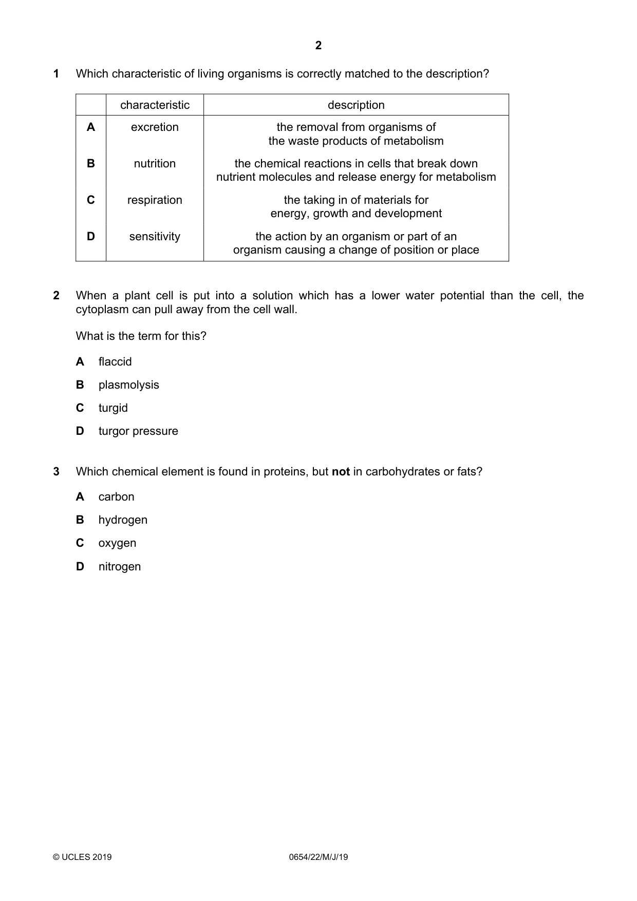 Cambridge IGCSE Sciences - Co-ordinated (Double) 0654 2019 May/June Paper 2 · Variant 2 question paper, page 2 of 20