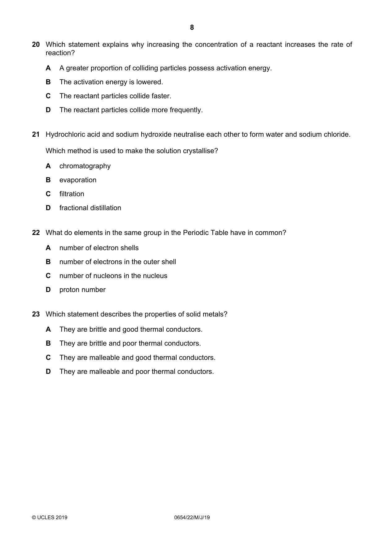 Cambridge IGCSE Sciences - Co-ordinated (Double) 0654 2019 May/June Paper 2 · Variant 2 question paper, page 8 of 20