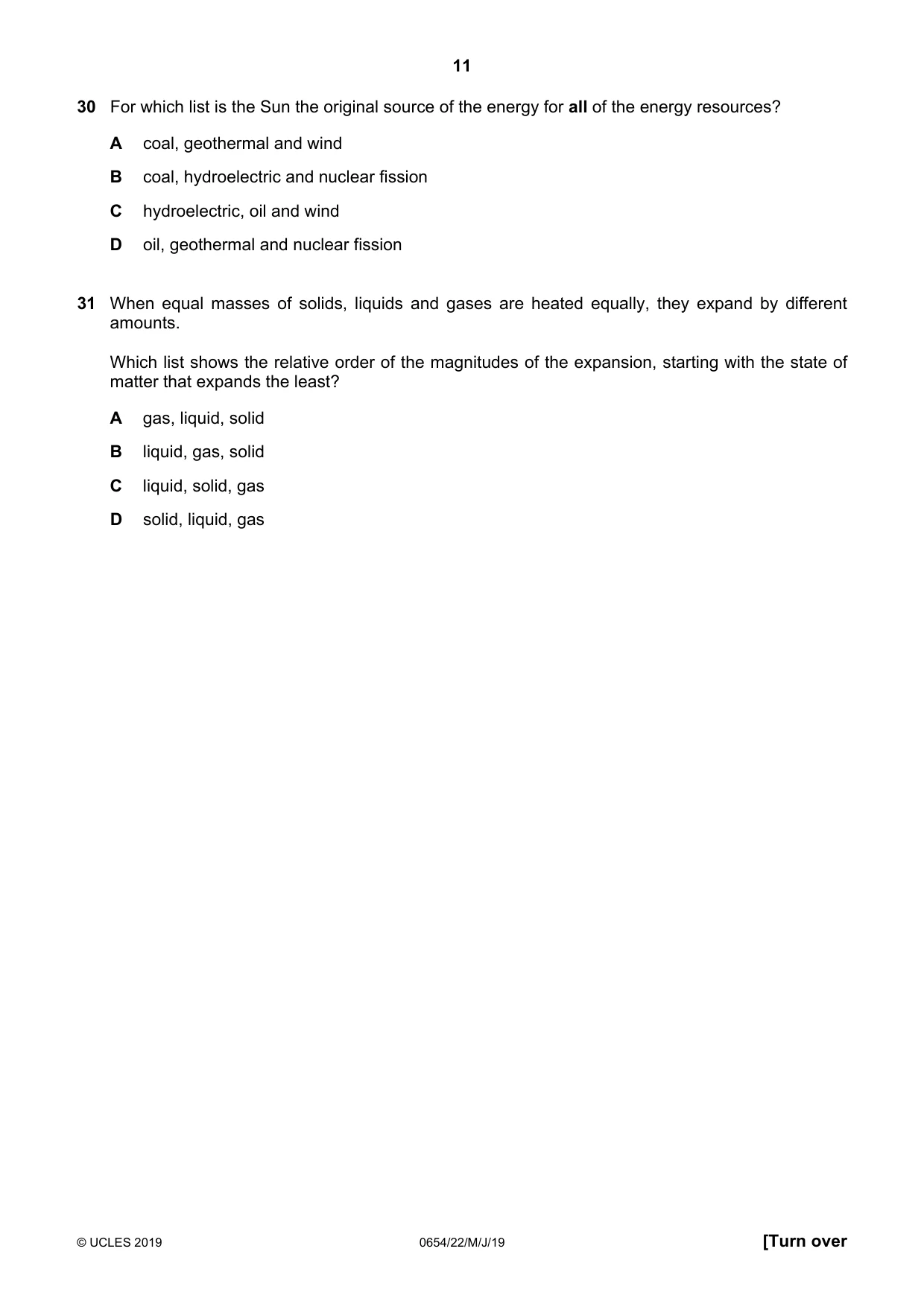 Cambridge IGCSE Sciences - Co-ordinated (Double) 0654 2019 May/June Paper 2 · Variant 2 question paper, page 11 of 20