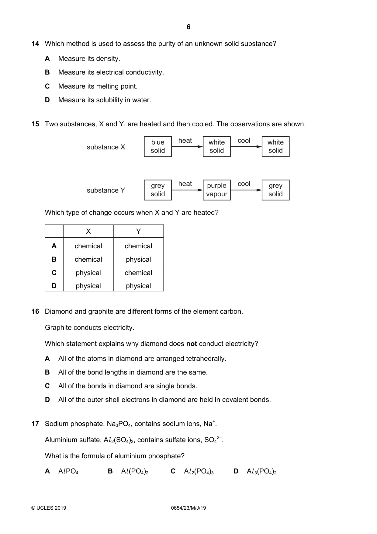 Cambridge IGCSE Sciences - Co-ordinated (Double) 0654 2019 May/June Paper 2 · Variant 3 question paper, page 6 of 16