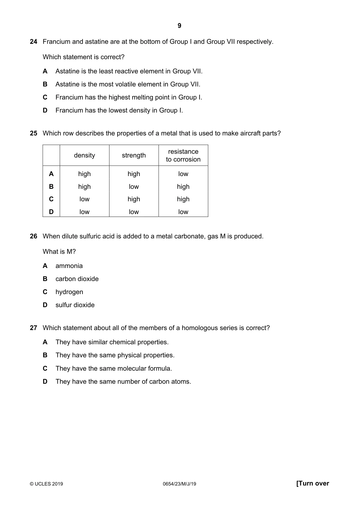 Cambridge IGCSE Sciences - Co-ordinated (Double) 0654 2019 May/June Paper 2 · Variant 3 question paper, page 9 of 16