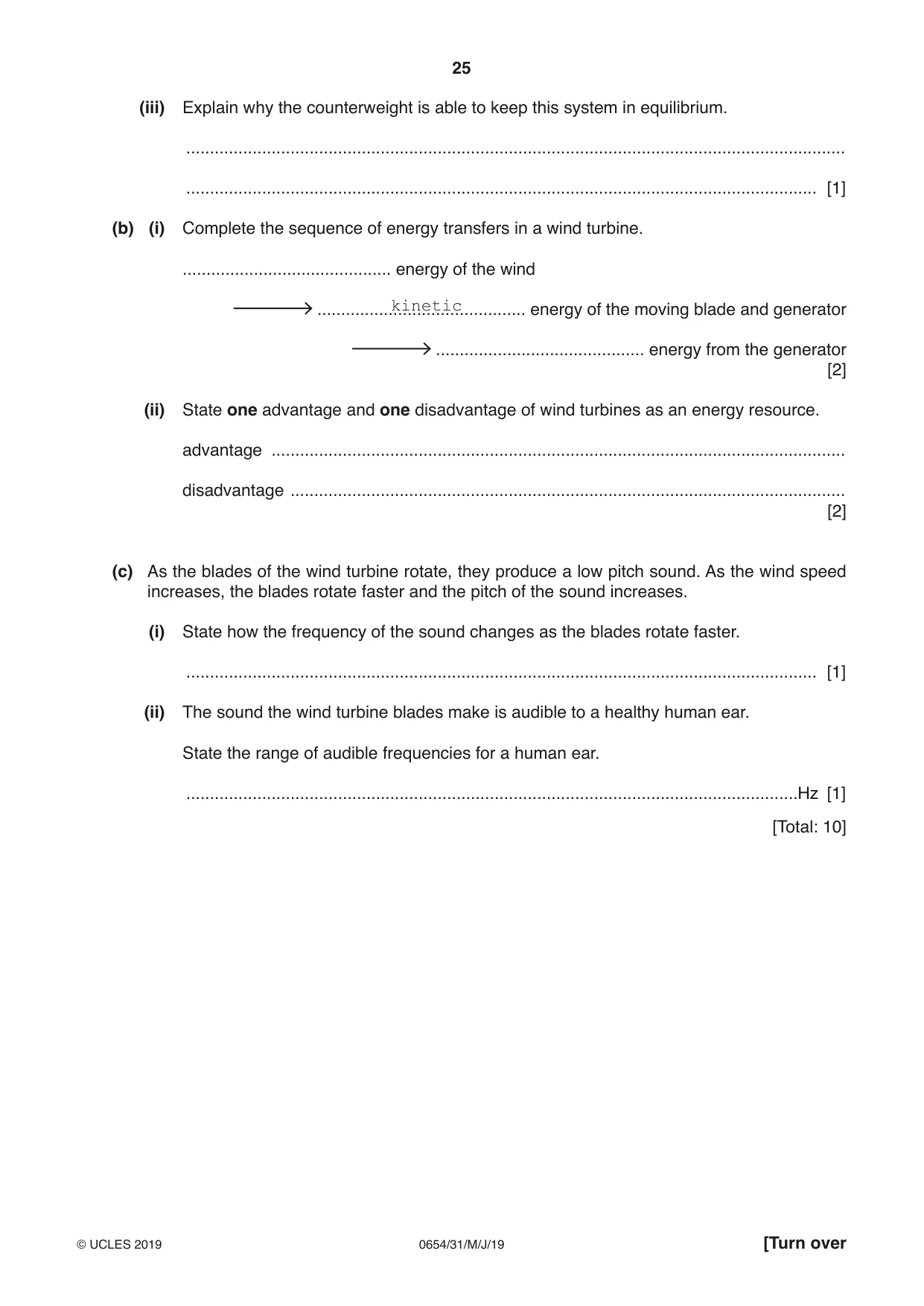 Cambridge IGCSE Sciences - Co-ordinated (Double) 0654 2019 May/June Paper 3 · Variant 1 question paper, page 25 of 28