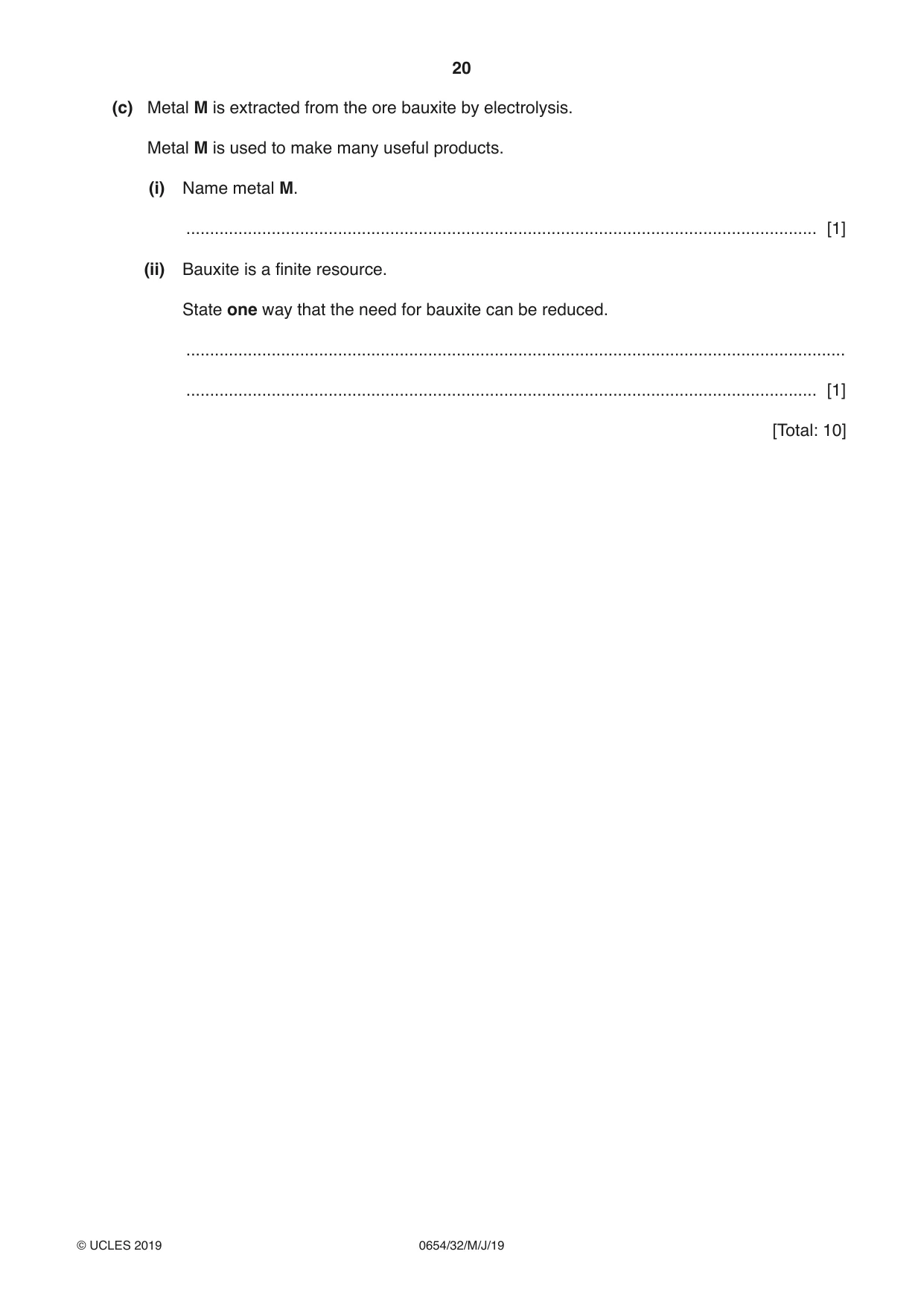 Cambridge IGCSE Sciences - Co-ordinated (Double) 0654 2019 May/June Paper 3 · Variant 2 question paper, page 20 of 36