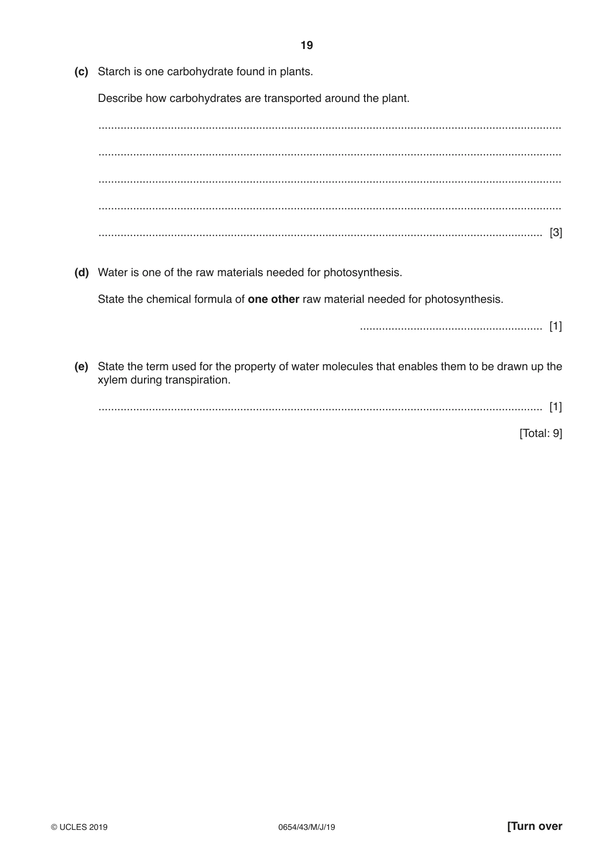 Cambridge IGCSE Sciences - Co-ordinated (Double) 0654 2019 May/June Paper 4 · Variant 3 question paper, page 19 of 32