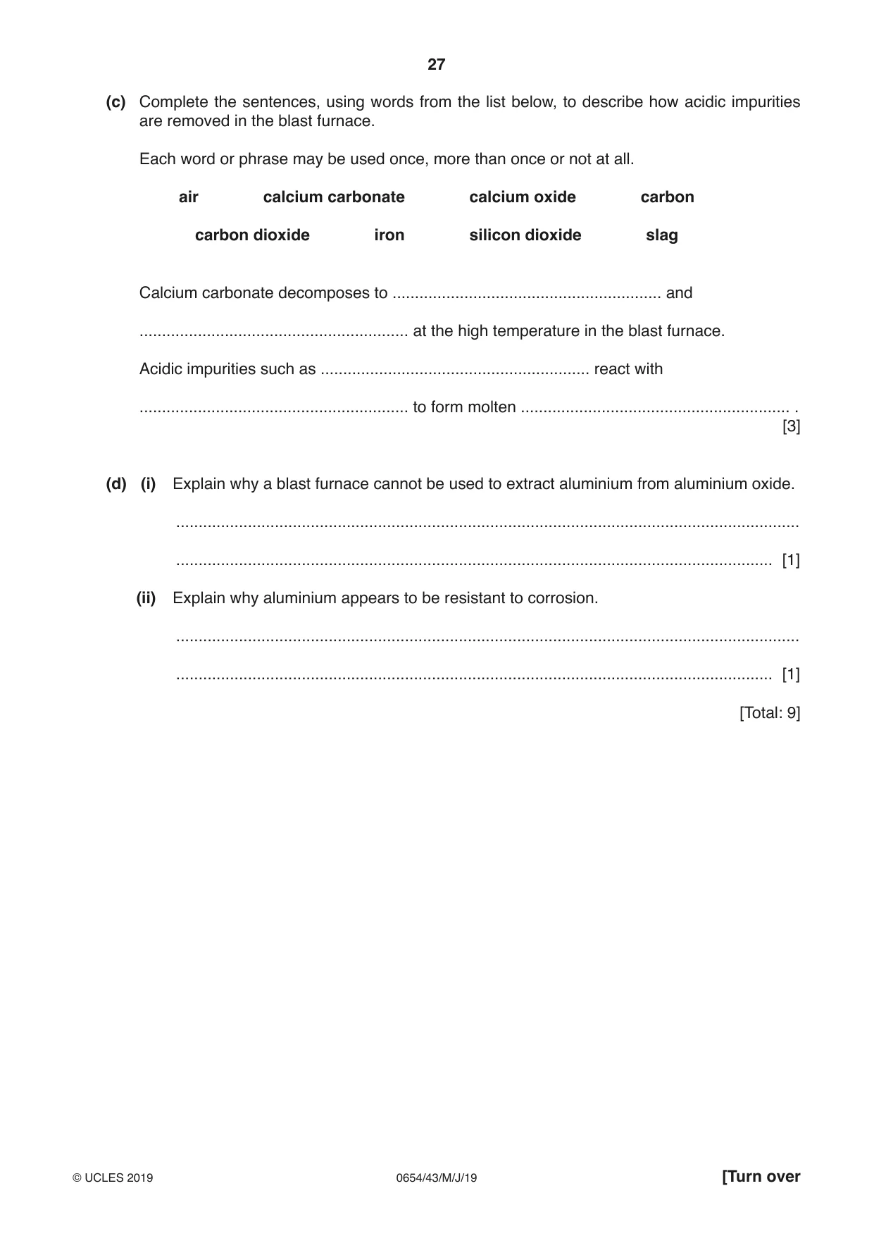 Cambridge IGCSE Sciences - Co-ordinated (Double) 0654 2019 May/June Paper 4 · Variant 3 question paper, page 27 of 32