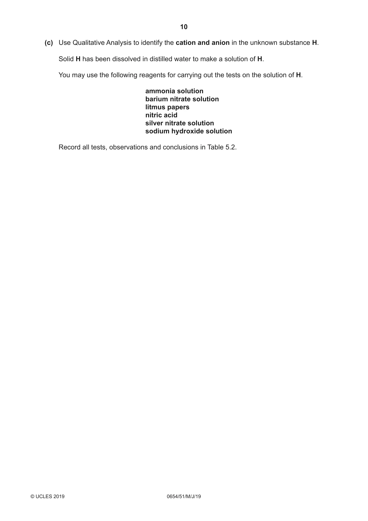 Cambridge IGCSE Sciences - Co-ordinated (Double) 0654 2019 May/June Paper 5 · Variant 1 question paper, page 10 of 16