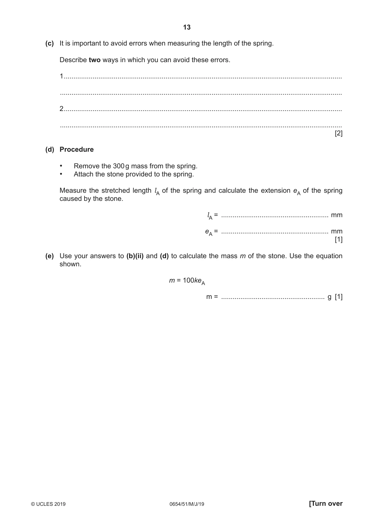 Cambridge IGCSE Sciences - Co-ordinated (Double) 0654 2019 May/June Paper 5 · Variant 1 question paper, page 13 of 16