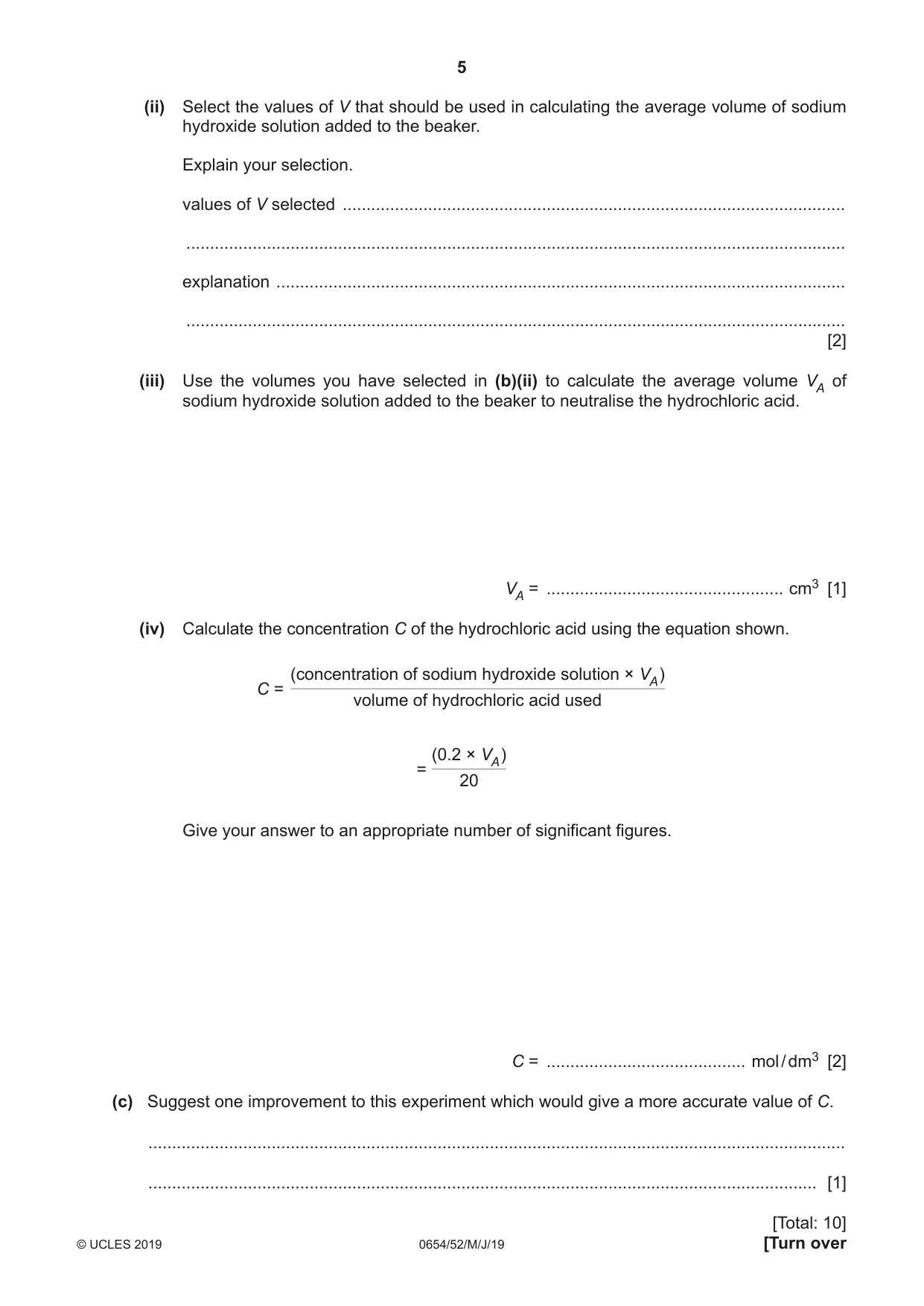 Cambridge IGCSE Sciences - Co-ordinated (Double) 0654 2019 May/June Paper 5 · Variant 2 question paper, page 5 of 20