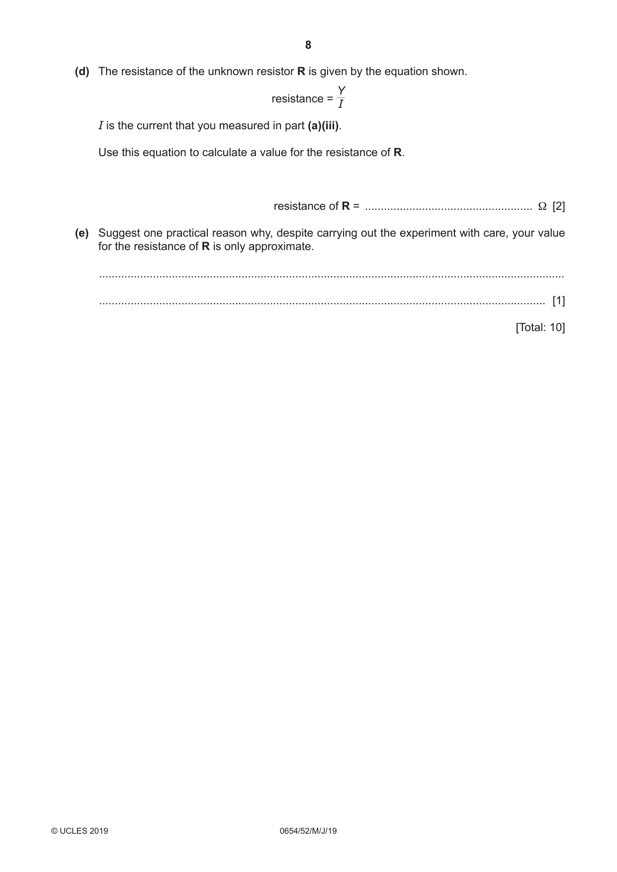 Cambridge IGCSE Sciences - Co-ordinated (Double) 0654 2019 May/June Paper 5 · Variant 2 question paper, page 8 of 20