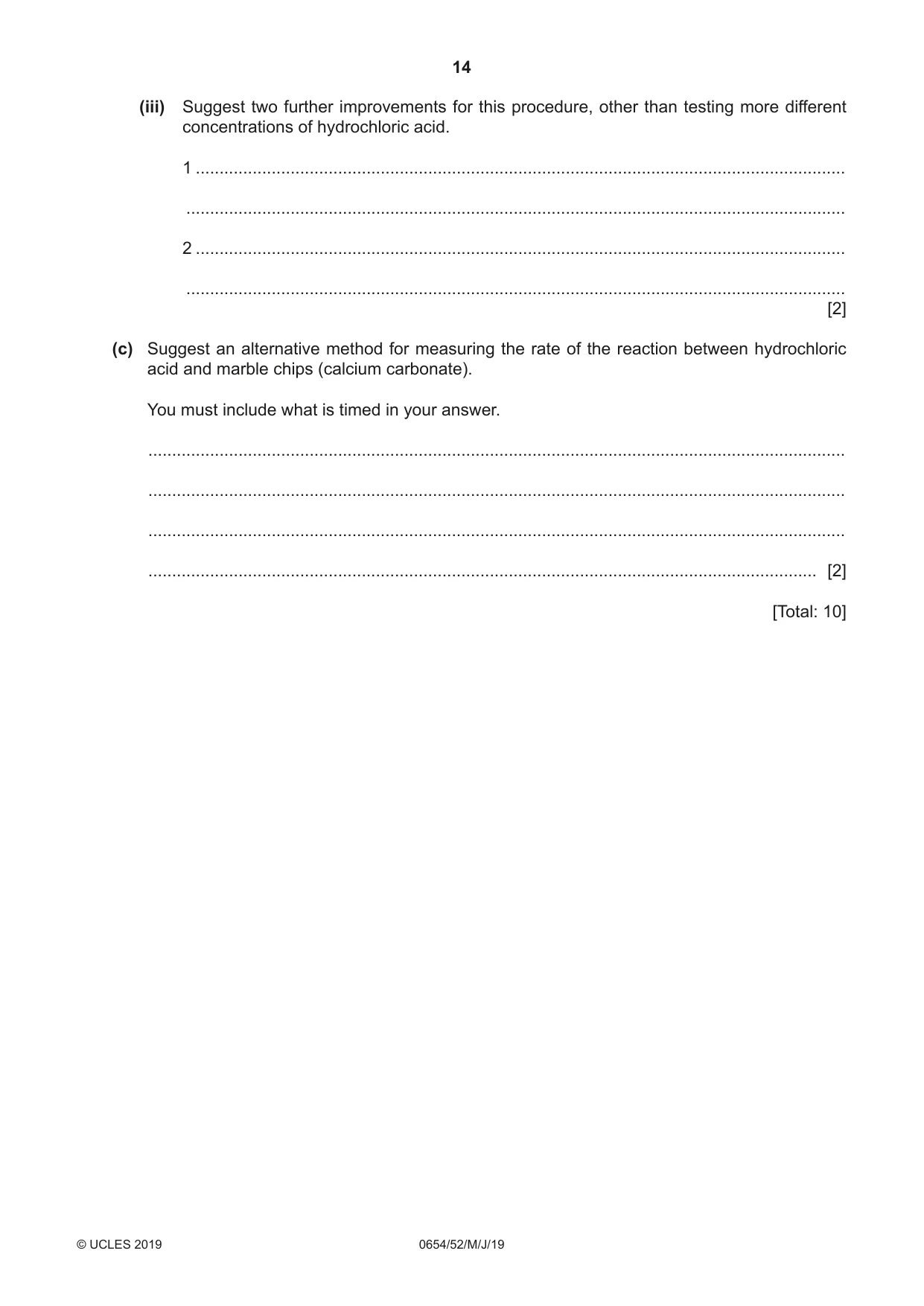 Cambridge IGCSE Sciences - Co-ordinated (Double) 0654 2019 May/June Paper 5 · Variant 2 question paper, page 14 of 20