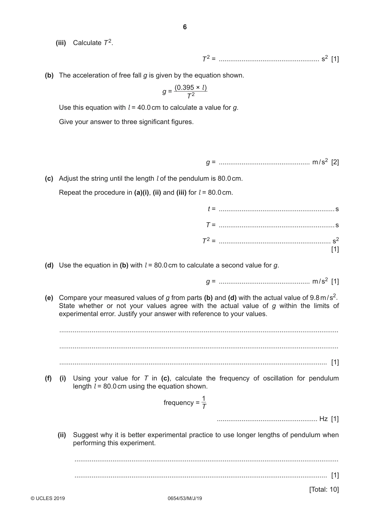 Cambridge IGCSE Sciences - Co-ordinated (Double) 0654 2019 May/June Paper 5 · Variant 3 question paper, page 6 of 16