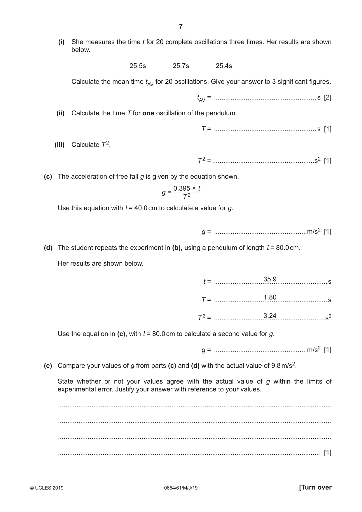 Cambridge IGCSE Sciences - Co-ordinated (Double) 0654 2019 May/June Paper 6 · Variant 1 question paper, page 7 of 20