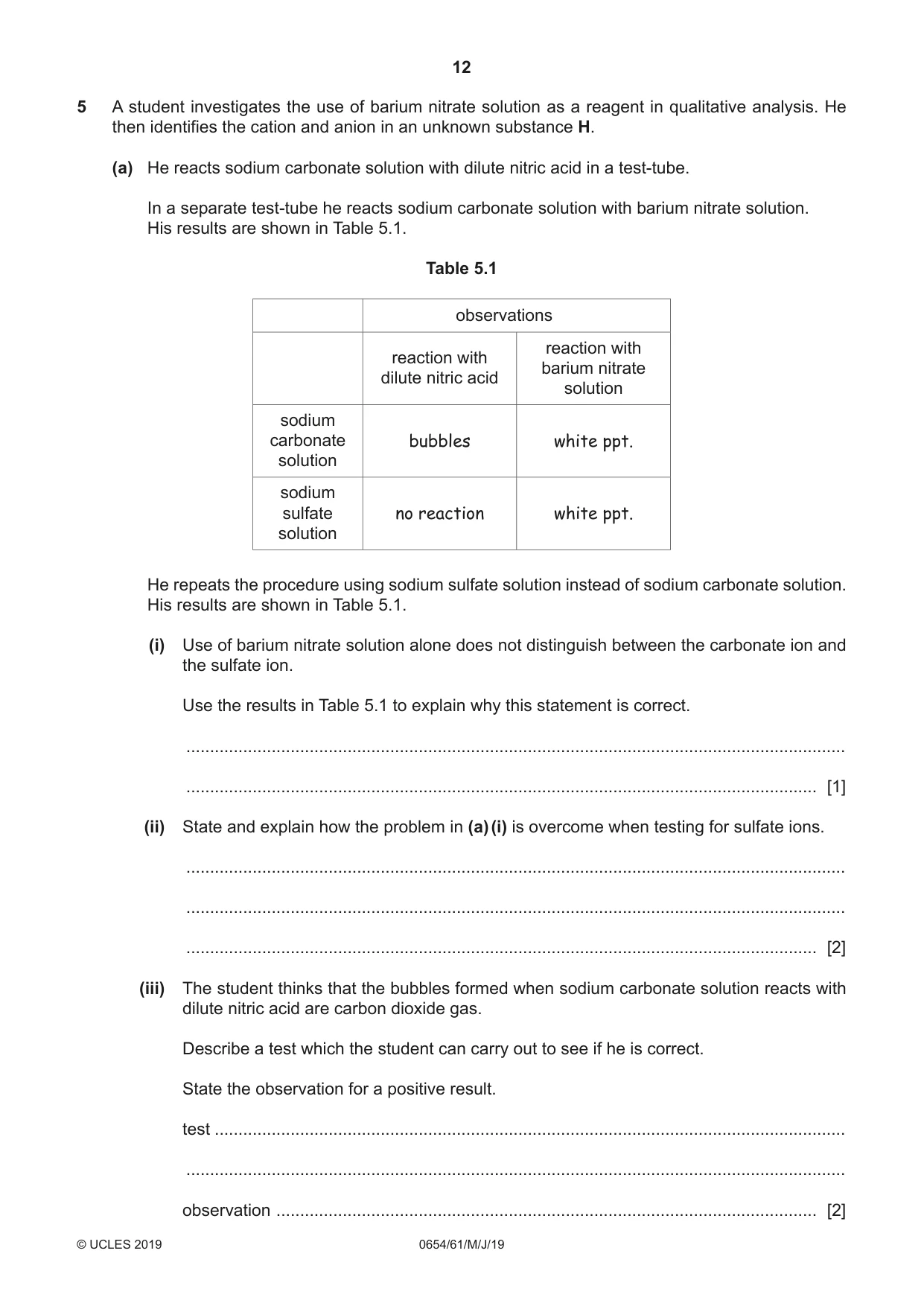 Cambridge IGCSE Sciences - Co-ordinated (Double) 0654 2019 May/June Paper 6 · Variant 1 question paper, page 12 of 20