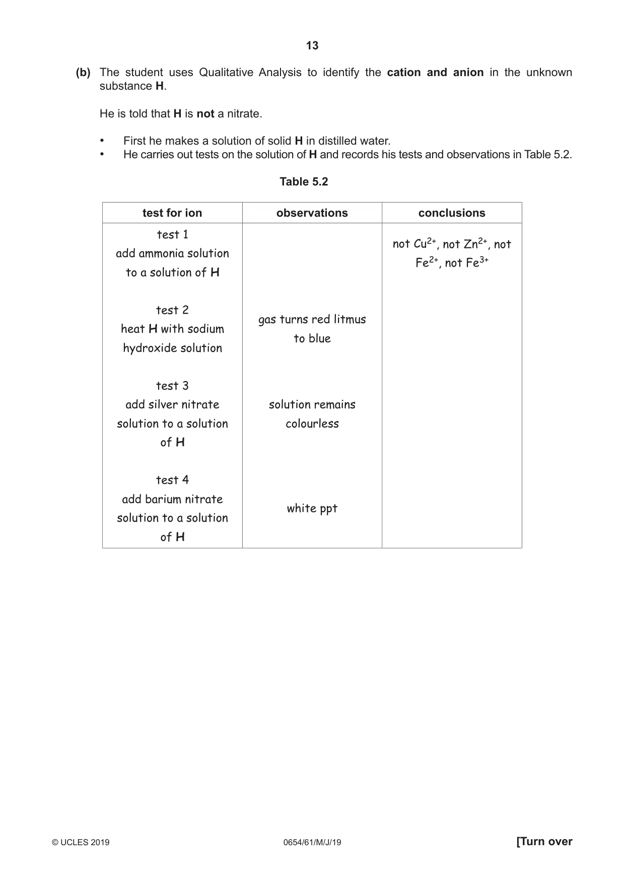 Cambridge IGCSE Sciences - Co-ordinated (Double) 0654 2019 May/June Paper 6 · Variant 1 question paper, page 13 of 20