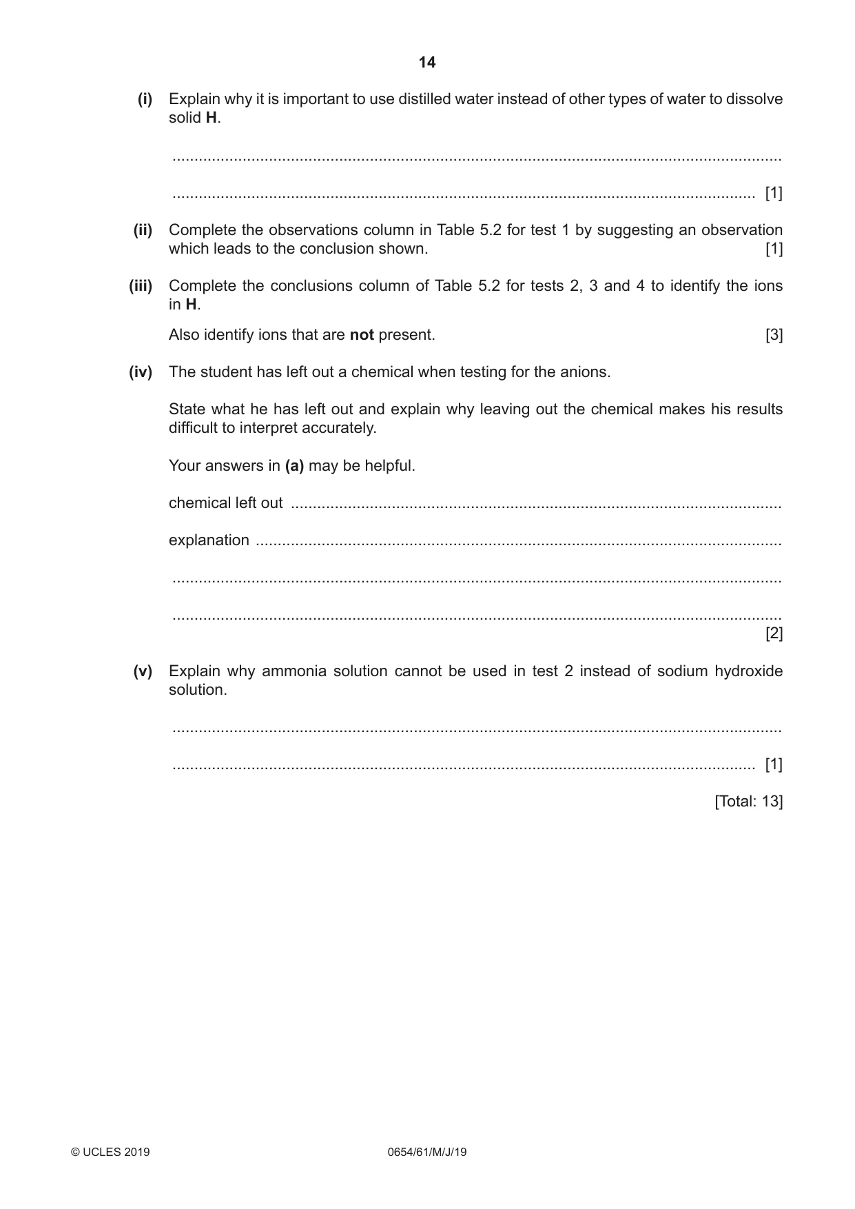 Cambridge IGCSE Sciences - Co-ordinated (Double) 0654 2019 May/June Paper 6 · Variant 1 question paper, page 14 of 20