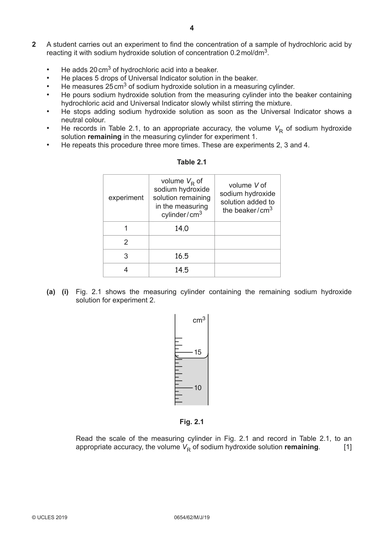 Cambridge IGCSE Sciences - Co-ordinated (Double) 0654 2019 May/June Paper 6 · Variant 2 question paper, page 4 of 20