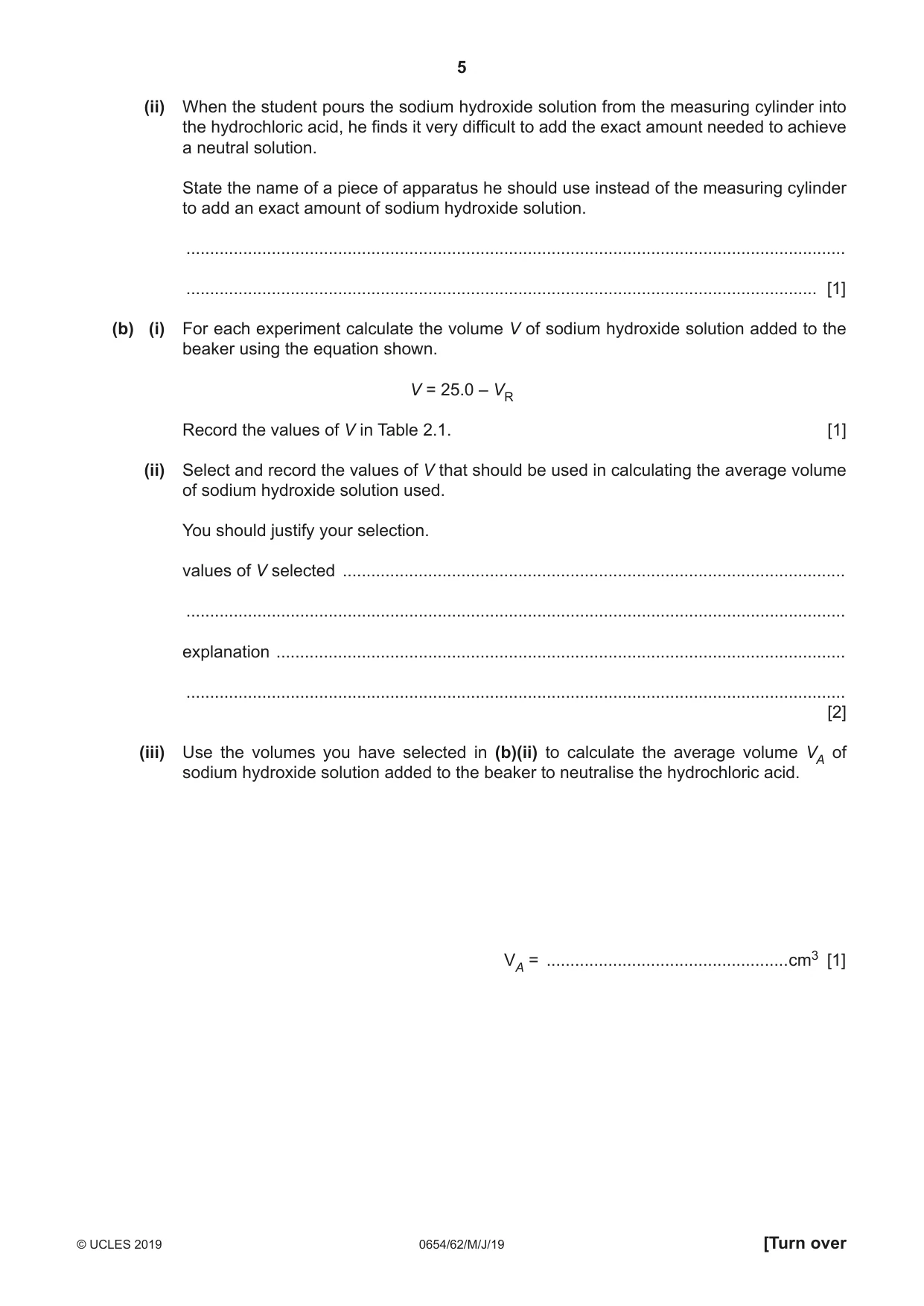 Cambridge IGCSE Sciences - Co-ordinated (Double) 0654 2019 May/June Paper 6 · Variant 2 question paper, page 5 of 20