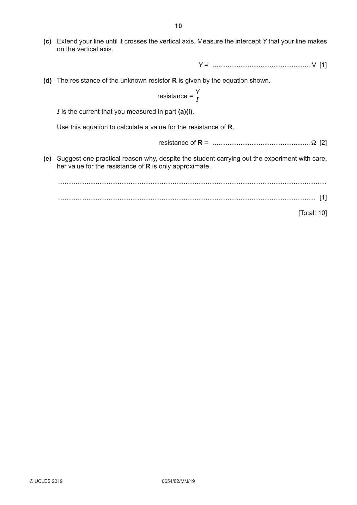 Cambridge IGCSE Sciences - Co-ordinated (Double) 0654 2019 May/June Paper 6 · Variant 2 question paper, page 10 of 20