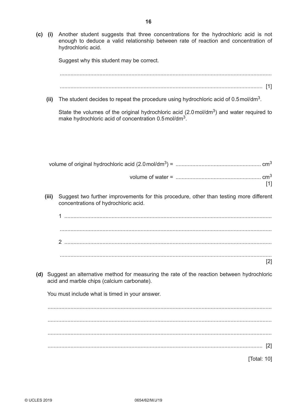 Cambridge IGCSE Sciences - Co-ordinated (Double) 0654 2019 May/June Paper 6 · Variant 2 question paper, page 16 of 20