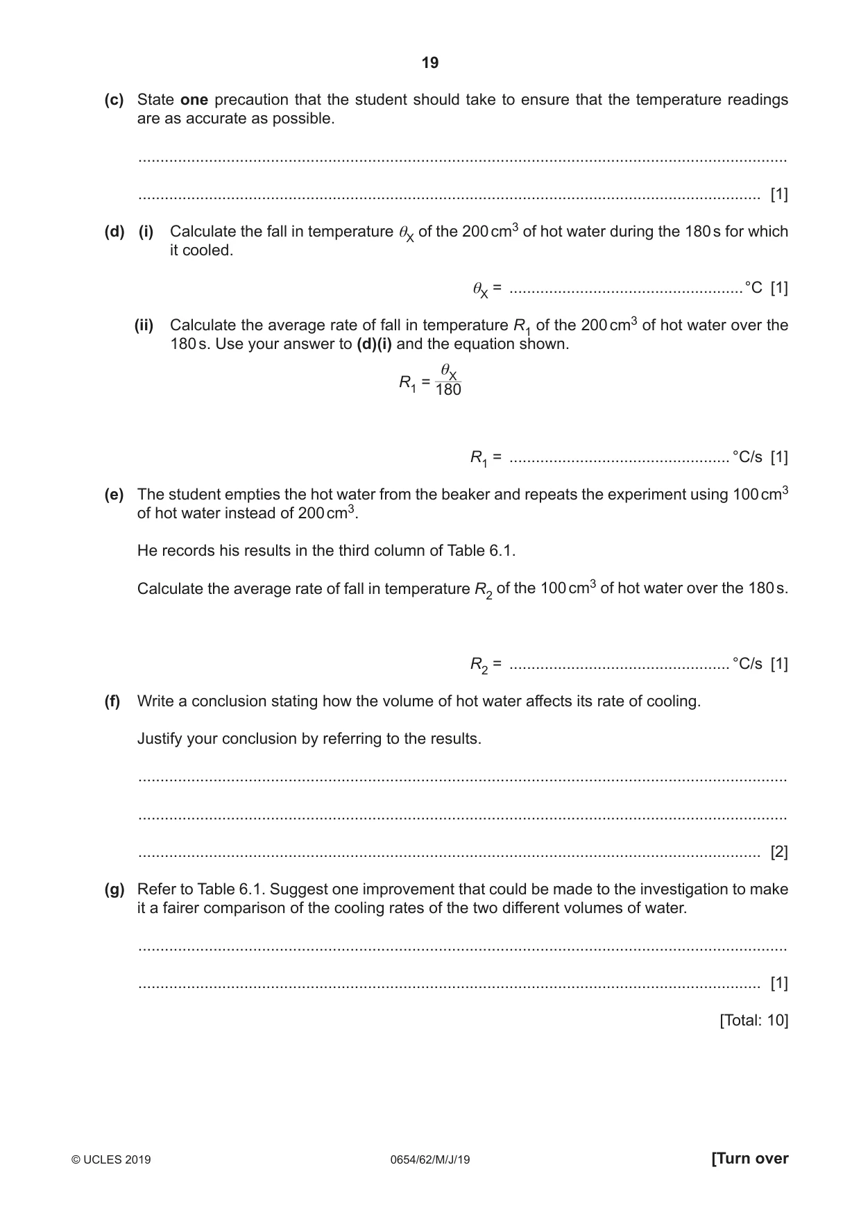 Cambridge IGCSE Sciences - Co-ordinated (Double) 0654 2019 May/June Paper 6 · Variant 2 question paper, page 19 of 20