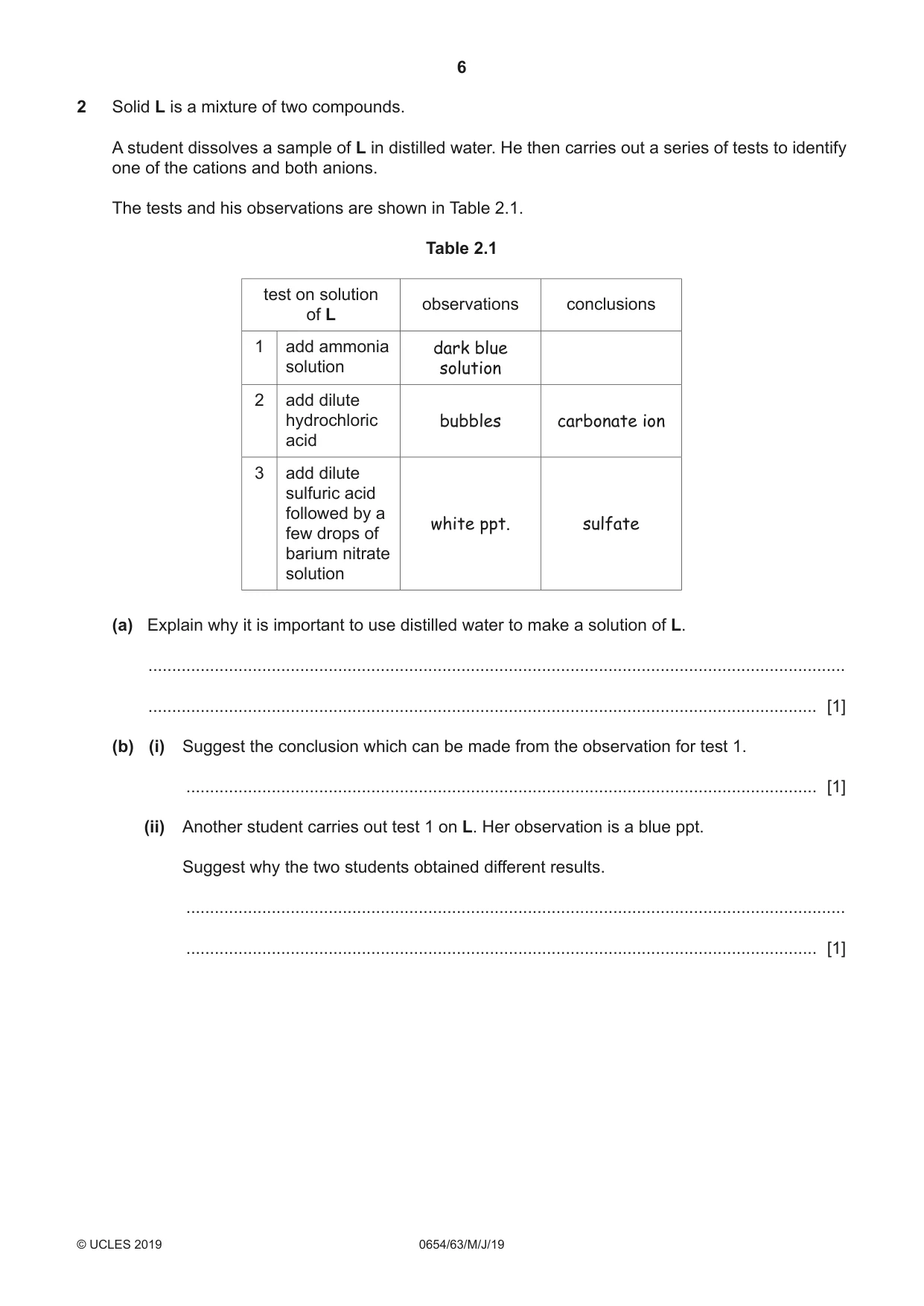 Cambridge IGCSE Sciences - Co-ordinated (Double) 0654 2019 May/June Paper 6 · Variant 3 question paper, page 6 of 20