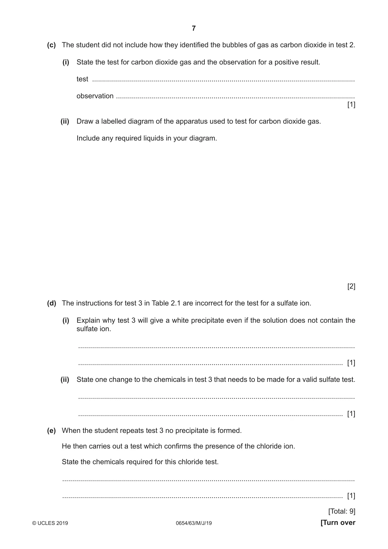 Cambridge IGCSE Sciences - Co-ordinated (Double) 0654 2019 May/June Paper 6 · Variant 3 question paper, page 7 of 20