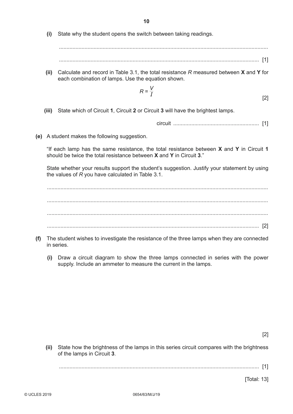 Cambridge IGCSE Sciences - Co-ordinated (Double) 0654 2019 May/June Paper 6 · Variant 3 question paper, page 10 of 20