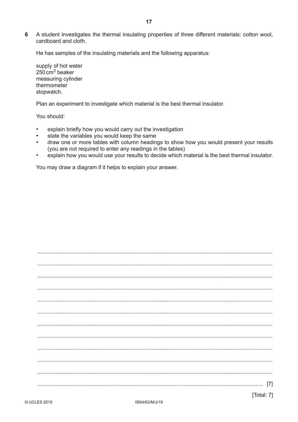 Cambridge IGCSE Sciences - Co-ordinated (Double) 0654 2019 May/June Paper 6 · Variant 3 question paper, page 17 of 20