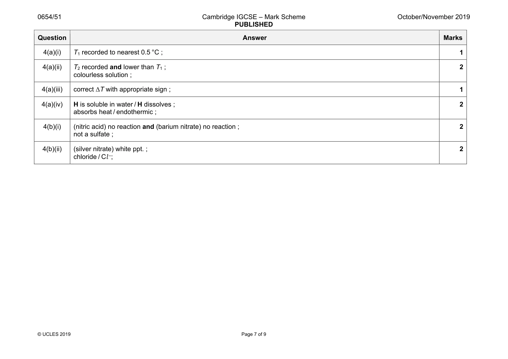 Mark scheme, page 7 of 9