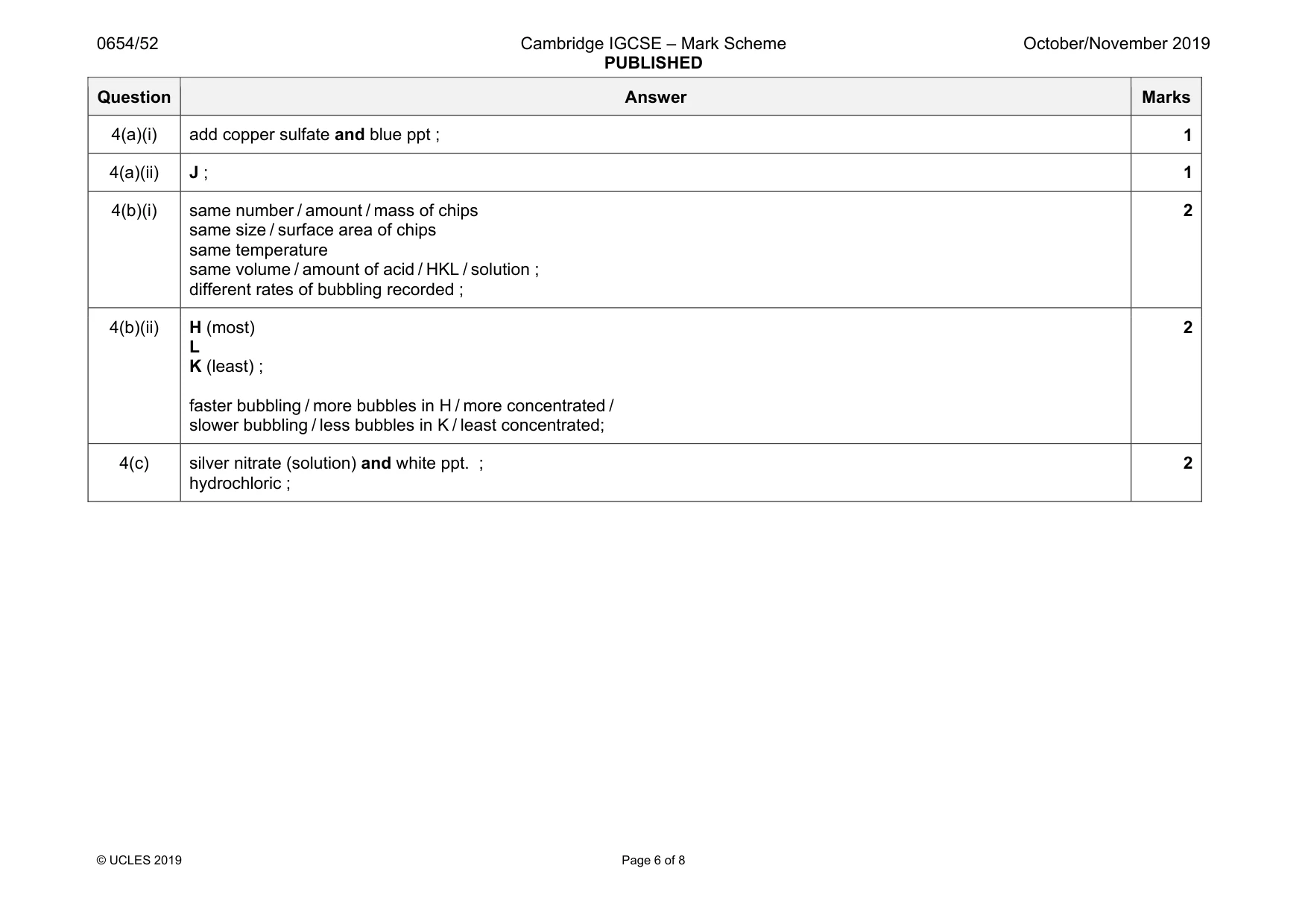 Mark scheme, page 6 of 8