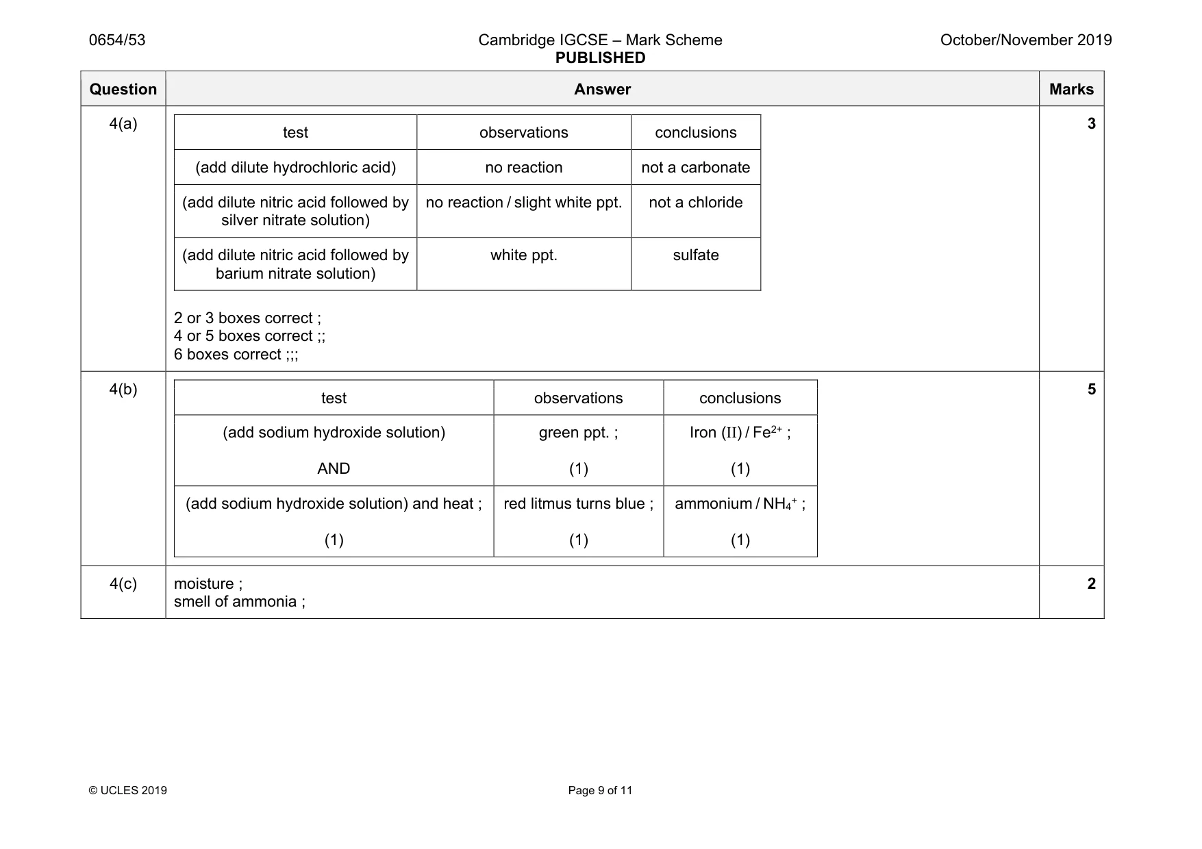 Mark scheme, page 9 of 11