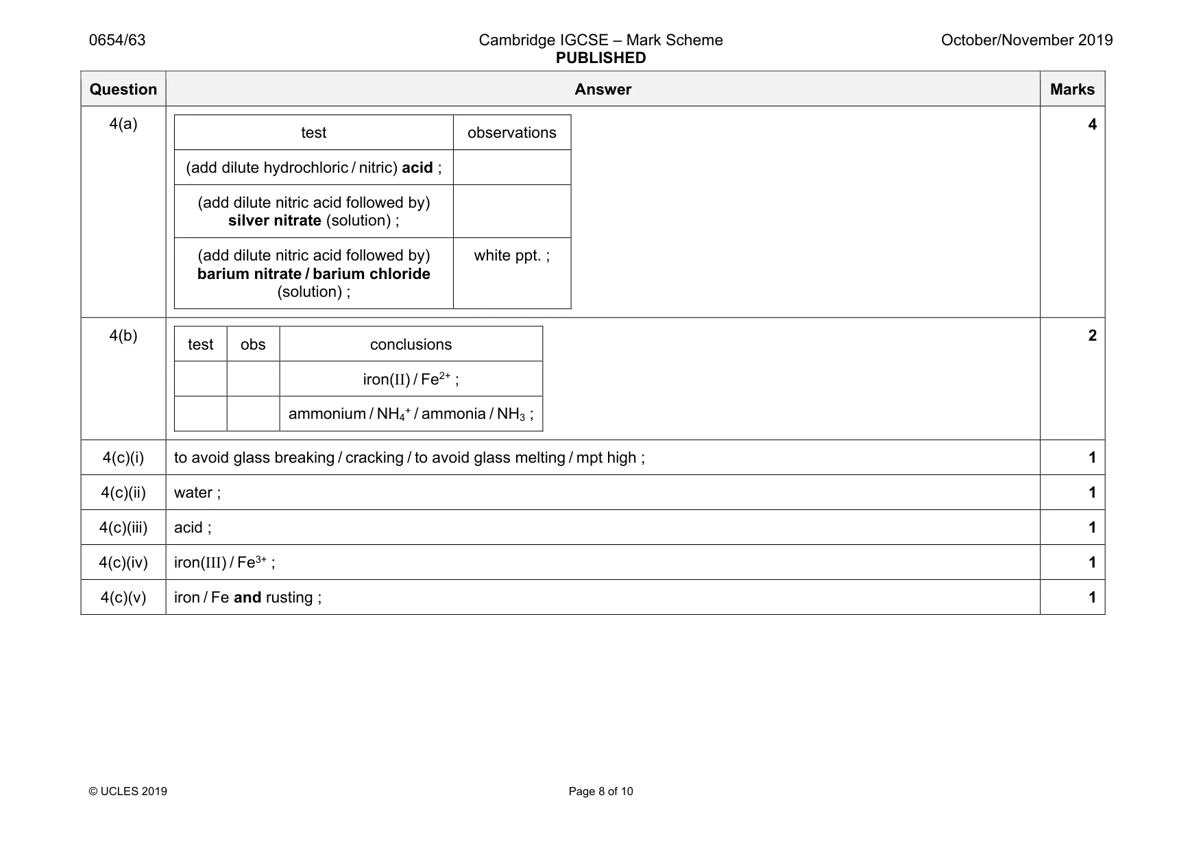 Mark scheme, page 8 of 10