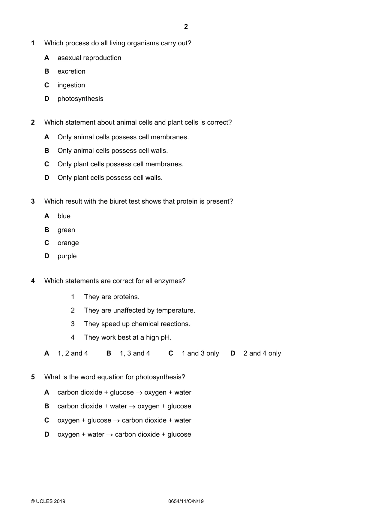 Cambridge IGCSE Sciences - Co-ordinated (Double) 0654 2019 Oct/Nov Paper 1 · Variant 1 question paper, page 2 of 16