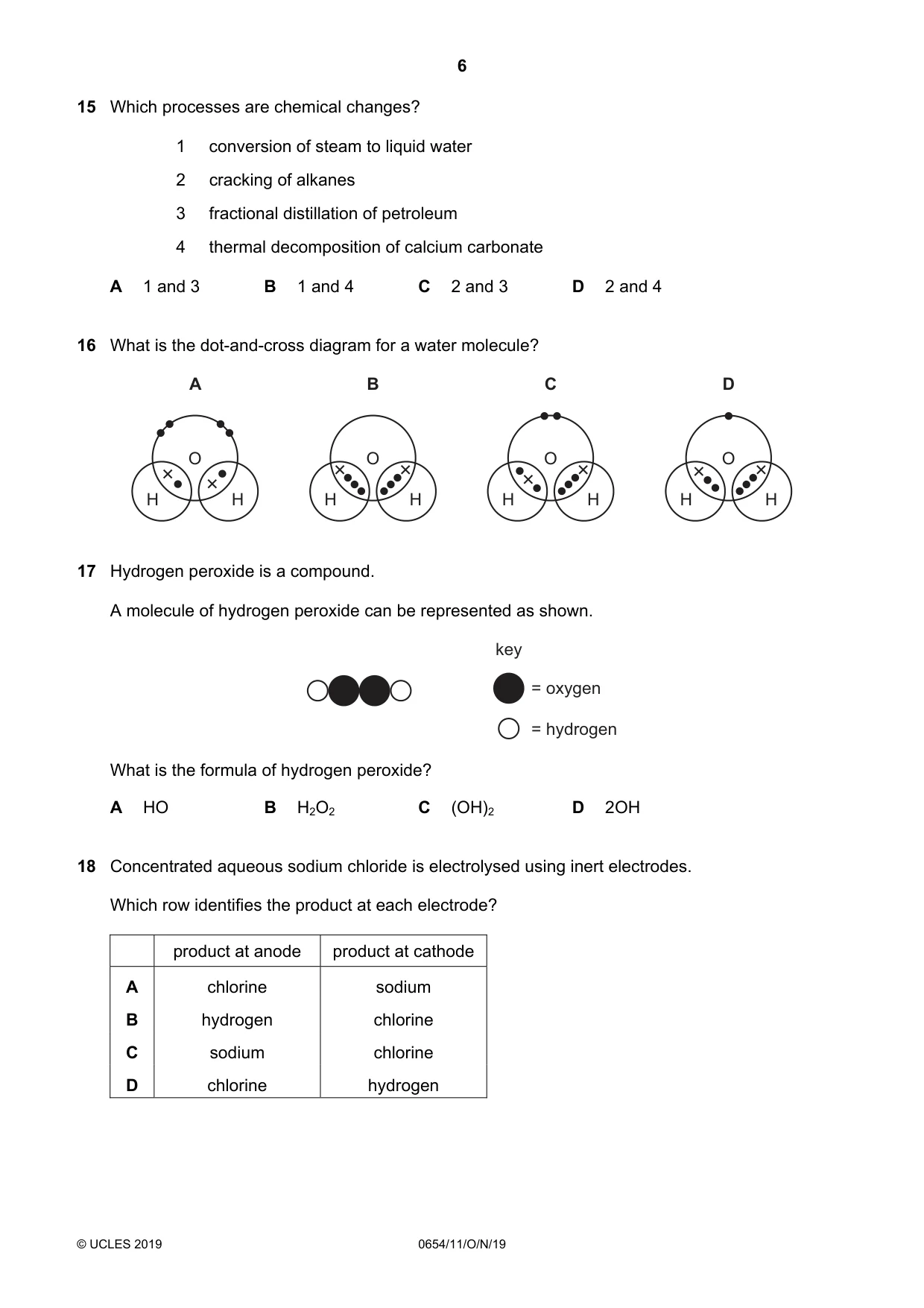 Cambridge IGCSE Sciences - Co-ordinated (Double) 0654 2019 Oct/Nov Paper 1 · Variant 1 question paper, page 6 of 16