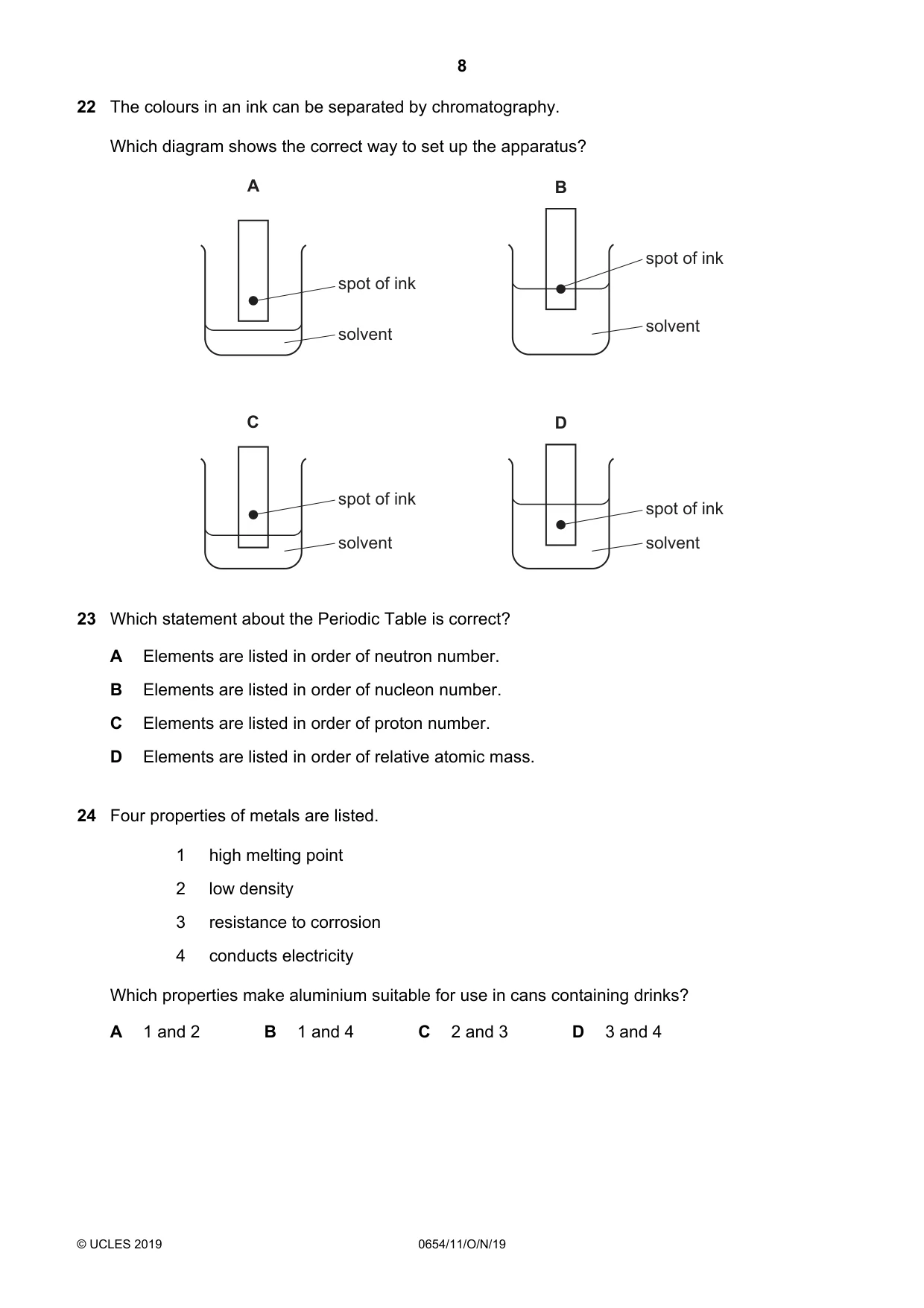 Cambridge IGCSE Sciences - Co-ordinated (Double) 0654 2019 Oct/Nov Paper 1 · Variant 1 question paper, page 8 of 16