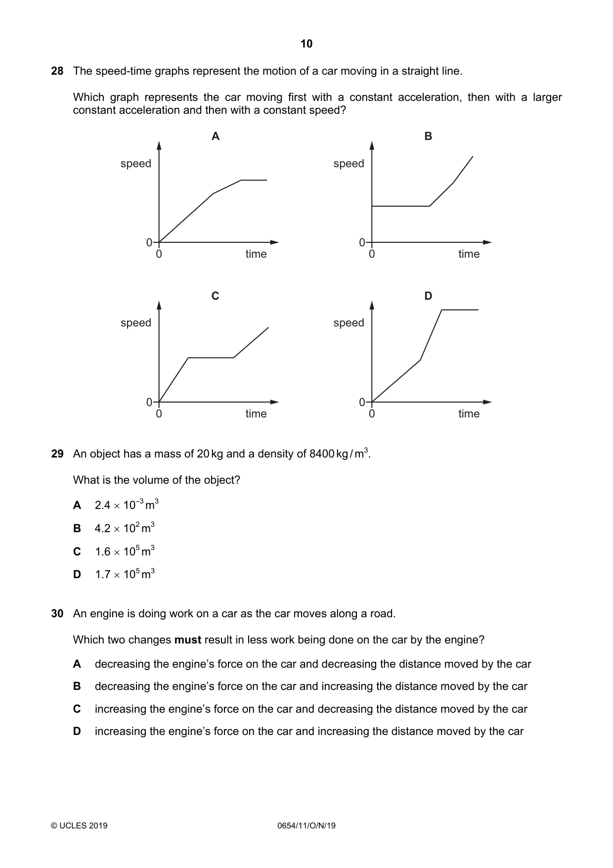 Cambridge IGCSE Sciences - Co-ordinated (Double) 0654 2019 Oct/Nov Paper 1 · Variant 1 question paper, page 10 of 16