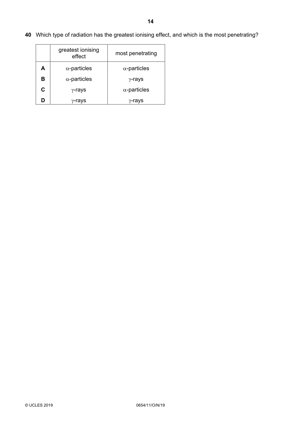 Cambridge IGCSE Sciences - Co-ordinated (Double) 0654 2019 Oct/Nov Paper 1 · Variant 1 question paper, page 14 of 16