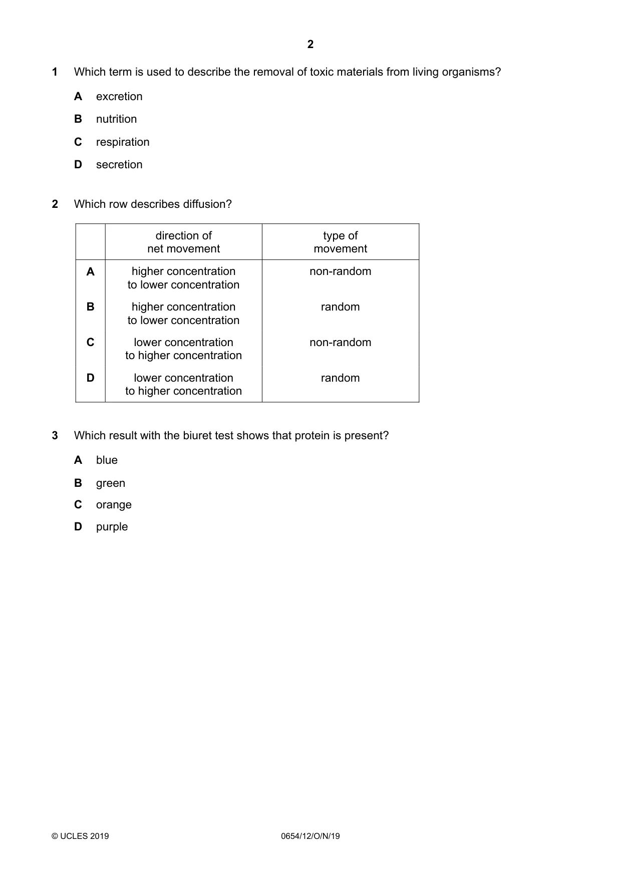 Cambridge IGCSE Sciences - Co-ordinated (Double) 0654 2019 Oct/Nov Paper 1 · Variant 2 question paper, page 2 of 16