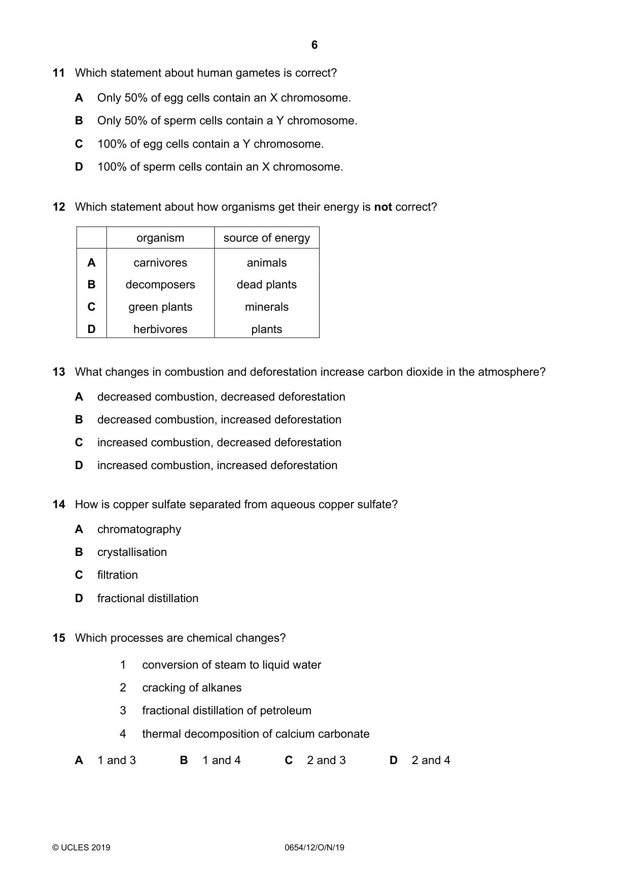 Cambridge IGCSE Sciences - Co-ordinated (Double) 0654 2019 Oct/Nov Paper 1 · Variant 2 question paper, page 6 of 16