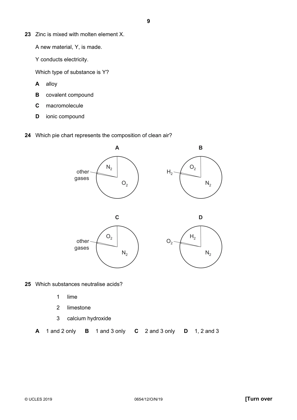 Cambridge IGCSE Sciences - Co-ordinated (Double) 0654 2019 Oct/Nov Paper 1 · Variant 2 question paper, page 9 of 16