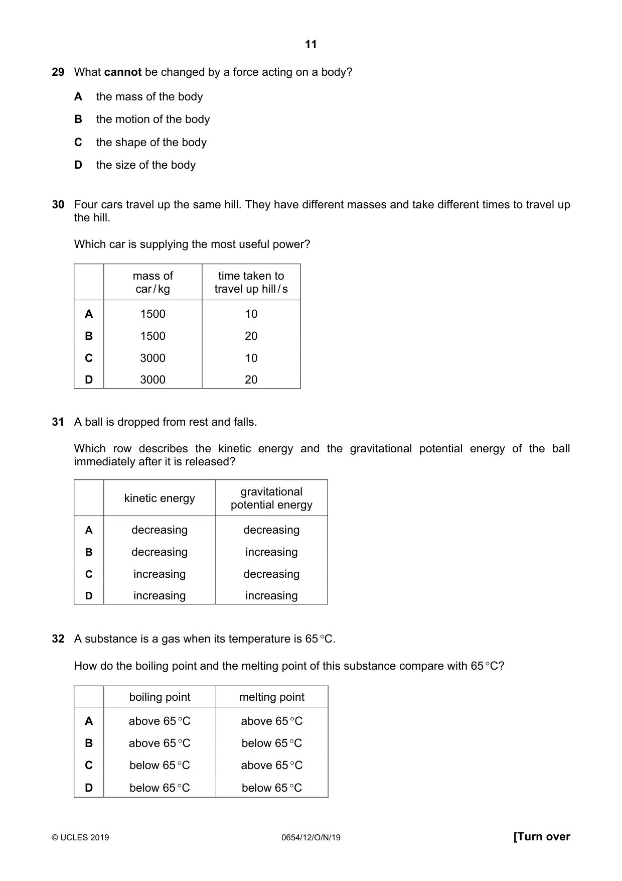 Cambridge IGCSE Sciences - Co-ordinated (Double) 0654 2019 Oct/Nov Paper 1 · Variant 2 question paper, page 11 of 16