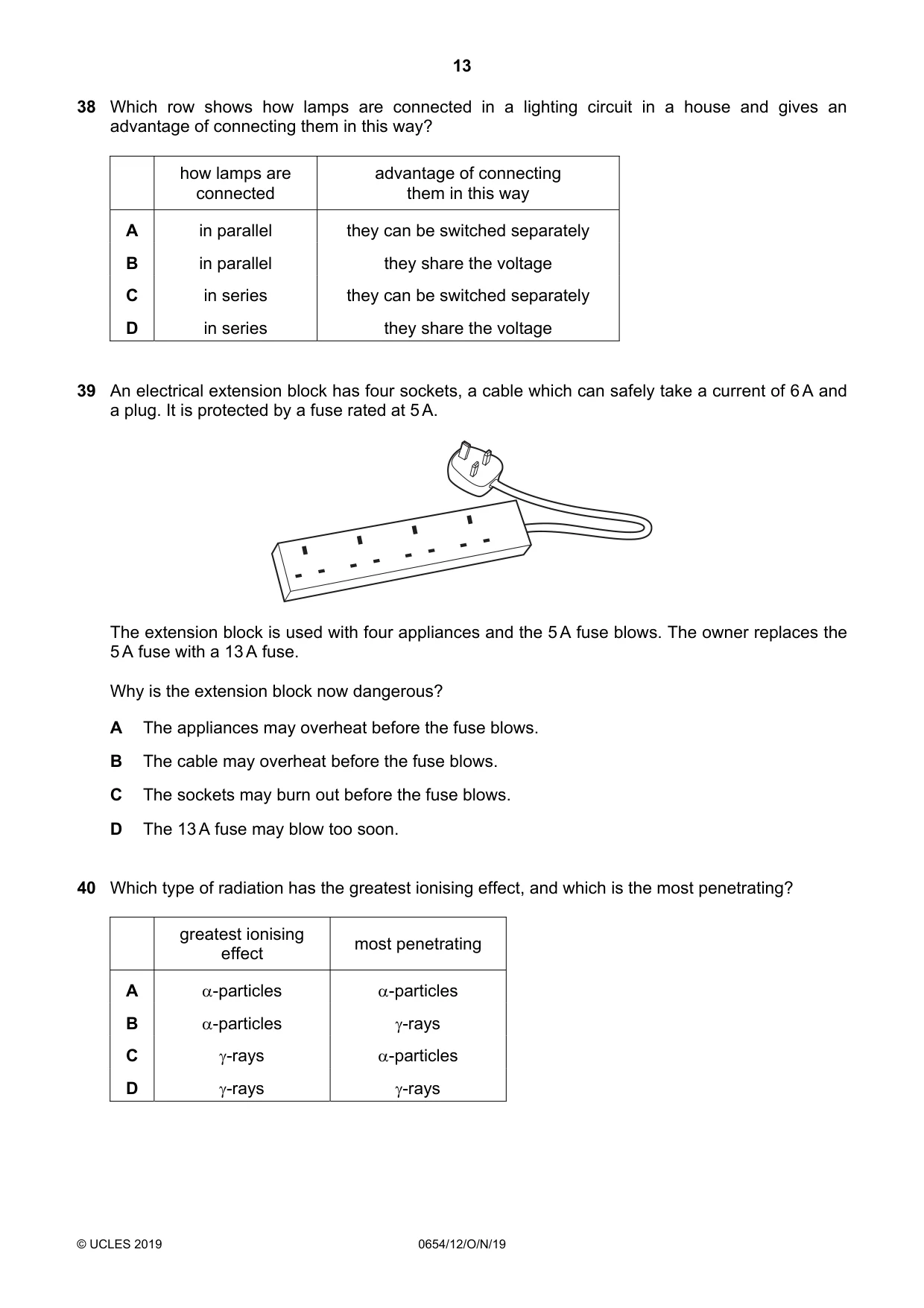 Cambridge IGCSE Sciences - Co-ordinated (Double) 0654 2019 Oct/Nov Paper 1 · Variant 2 question paper, page 13 of 16