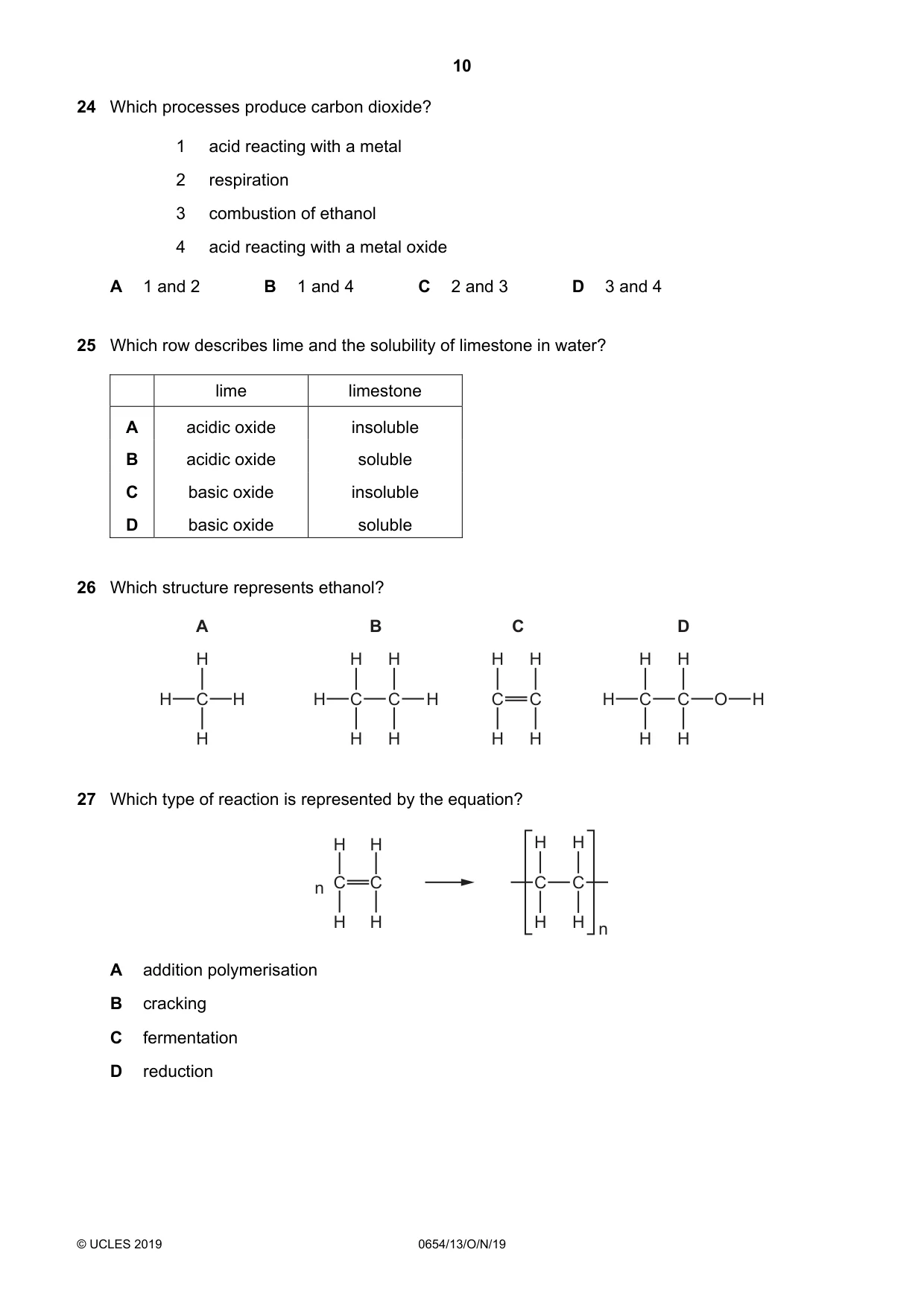 Cambridge IGCSE Sciences - Co-ordinated (Double) 0654 2019 Oct/Nov Paper 1 · Variant 3 question paper, page 10 of 20