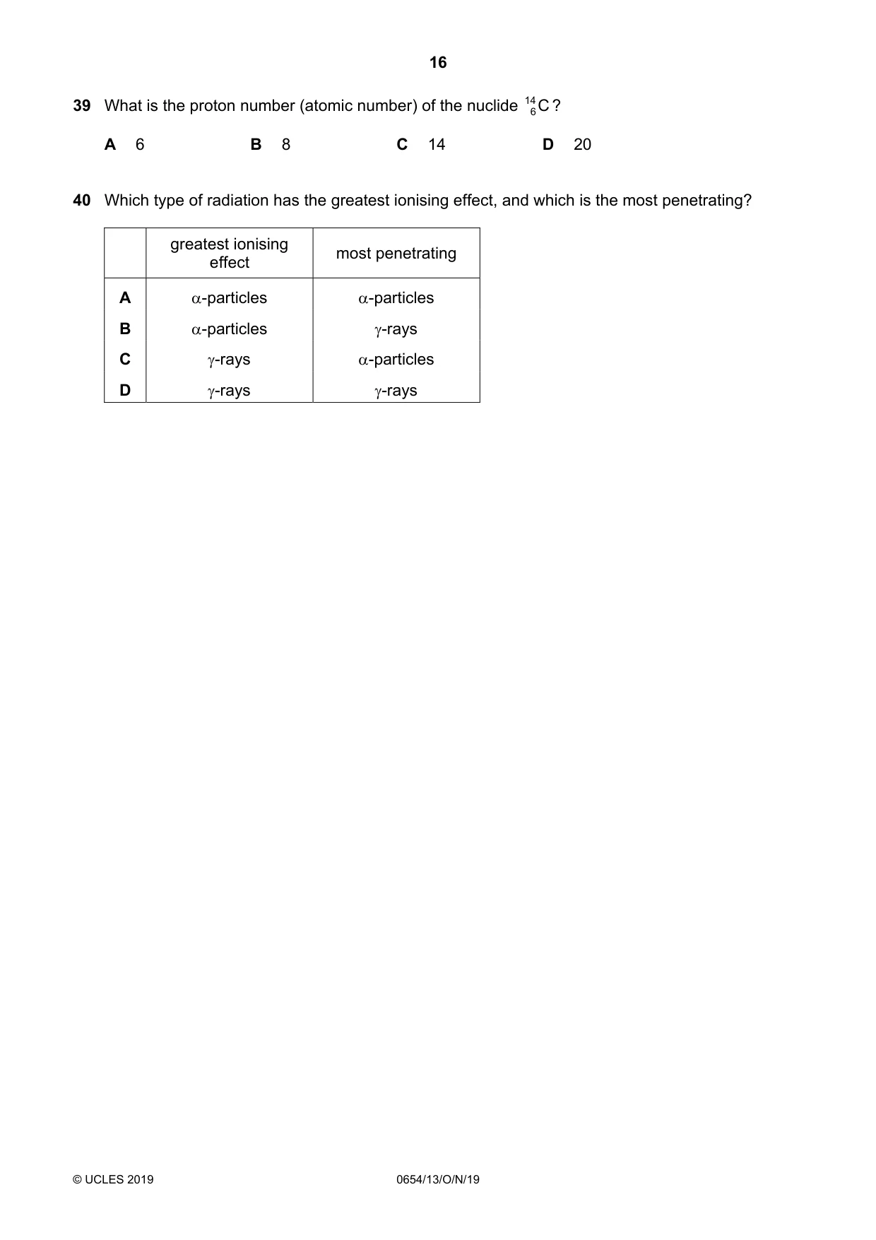 Cambridge IGCSE Sciences - Co-ordinated (Double) 0654 2019 Oct/Nov Paper 1 · Variant 3 question paper, page 16 of 20