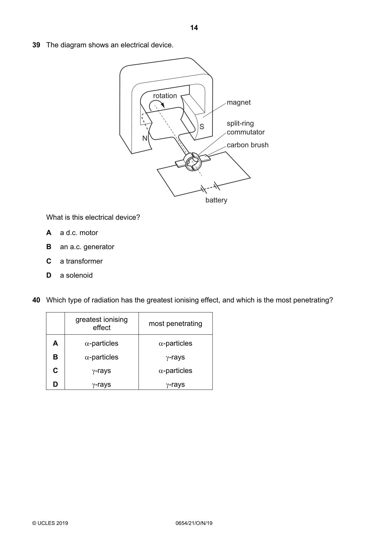Cambridge IGCSE Sciences - Co-ordinated (Double) 0654 2019 Oct/Nov Paper 2 · Variant 1 question paper, page 14 of 16