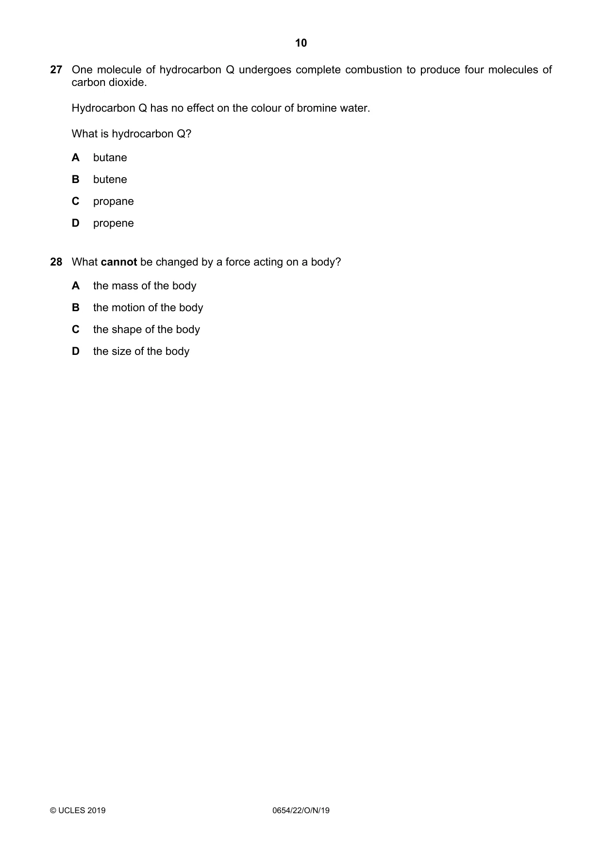 Cambridge IGCSE Sciences - Co-ordinated (Double) 0654 2019 Oct/Nov Paper 2 · Variant 2 question paper, page 10 of 16