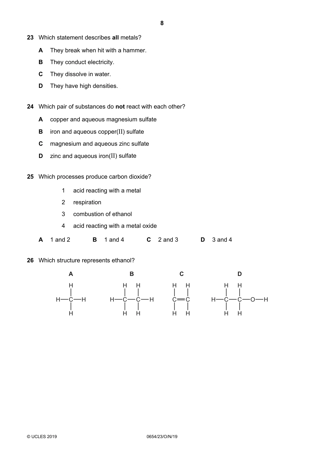 Cambridge IGCSE Sciences - Co-ordinated (Double) 0654 2019 Oct/Nov Paper 2 · Variant 3 question paper, page 8 of 16